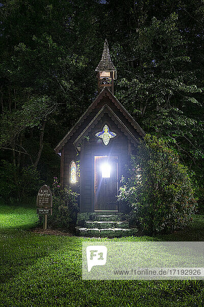 Tiny Church Illuminated At Night in Luck NC