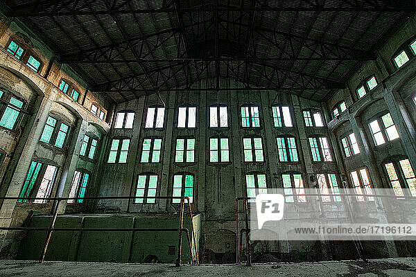 Wall of Green Windows in Abandon Factory