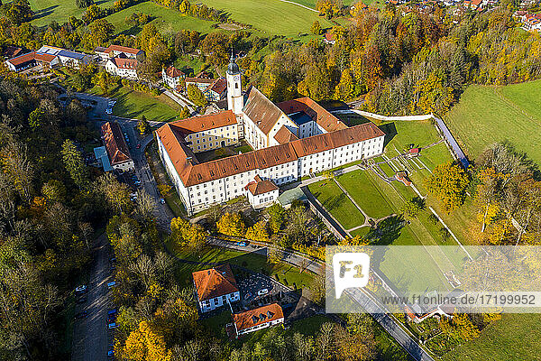 Germany  Bavaria  Dietramszell  Aerial view of Kloster Dietramszell