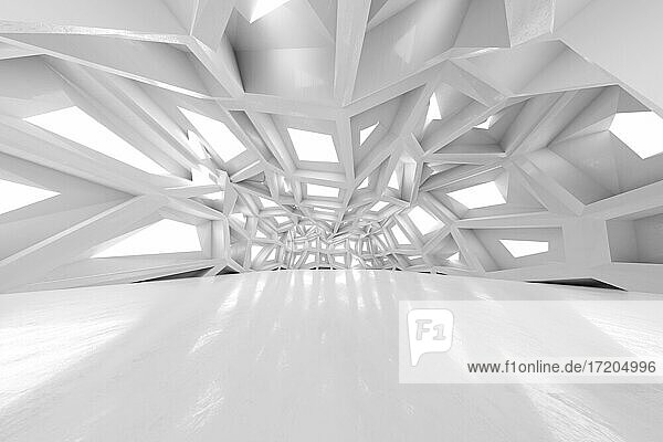Dreidimensionales Rendering eines sauberen  weißen  futuristischen Innenraums