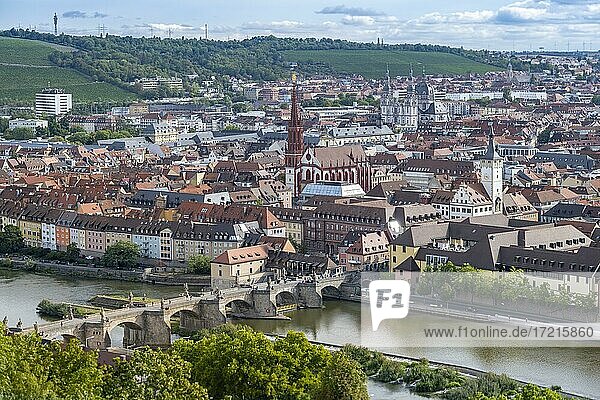 Old bridge over the Main and the city centre  city view  river Main  Würzburg  Franconia  Bavaria  Germany  Europe