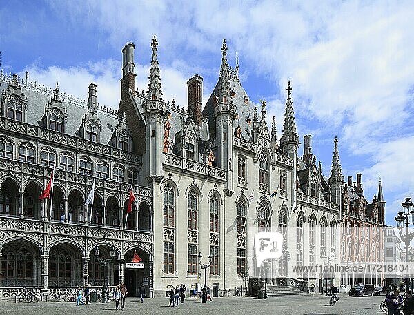 Neo-Gothic Provincial Palace Provinciaal Hof on the Market Square  Old Town of Bruges  Belgium  Europe