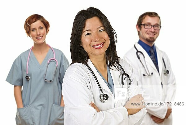 Group of doctors or nurses isolated on a white background