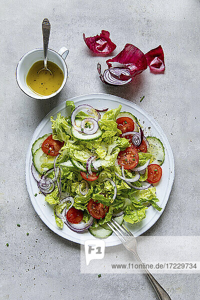 Bunter Salat mit Tomaten und roten Zwiebeln