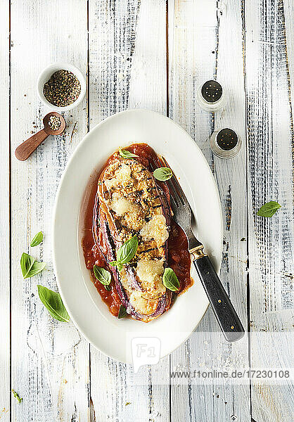 Grilled aubergine with tomato sauce