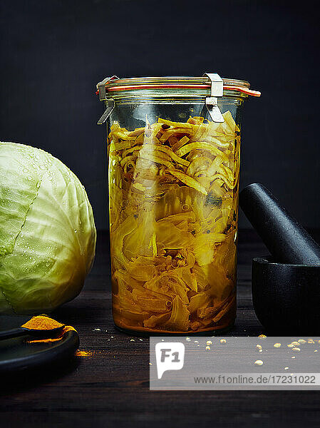 Pickled white cabbage with turmeric