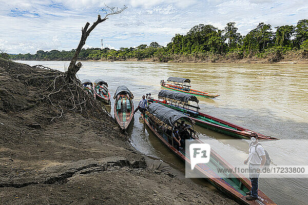 Little boats on the Usumacinta River  Chiapas  Mexico  North America
