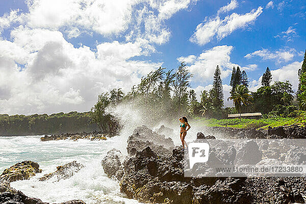 Woman enjoying the oceanside on Maui  Hawaii  United States of America  North America