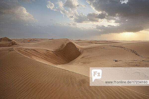 Sanddünen bei Sonnenuntergang in der Wüste Wahiba Sands  Oman  Naher Osten
