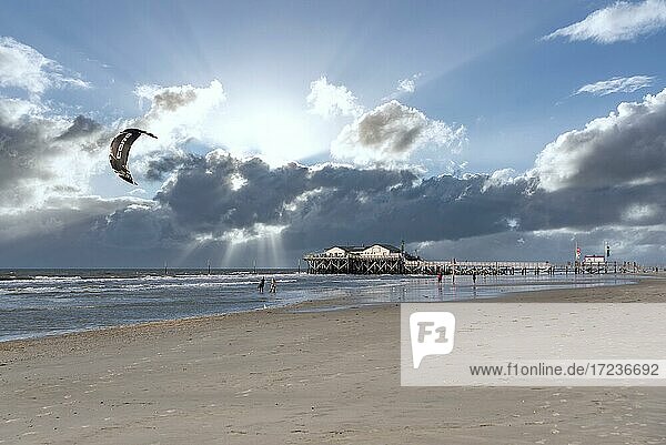 Pile dwelling on the beach  Sankt Peter-Ording  Nordfriesland  Schleswig-Holstein  Germany  Europe