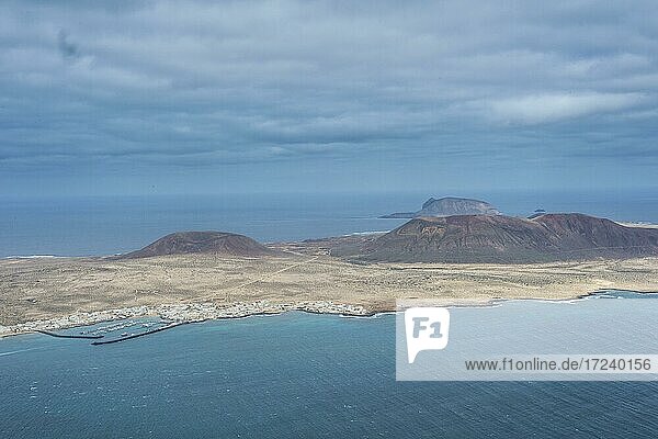 View over La Graciosa from Mirador del Rio observation point created by Cesar Manrique  Lanzarote  Canary islands