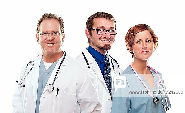 Group of doctors or nurses before a white background
