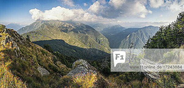 Italy  Lombardy  Panoramic view from summit of Monte Legnoncino on Monte Legnone