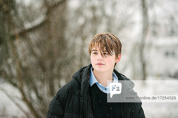 Canada  Ontario  Portrait of boy outdoors in Winter