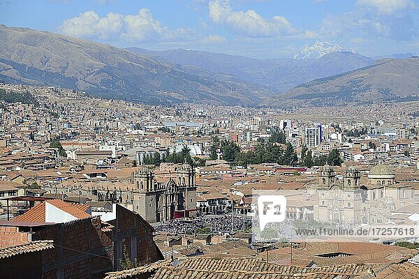 View over the city with Plaza de Armas  Cusco  Peru  South America
