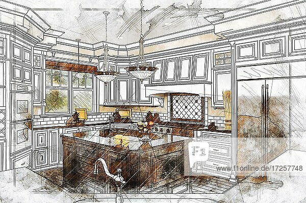 Planung einer neuen Küche Zeichnung  Plan  Illustration