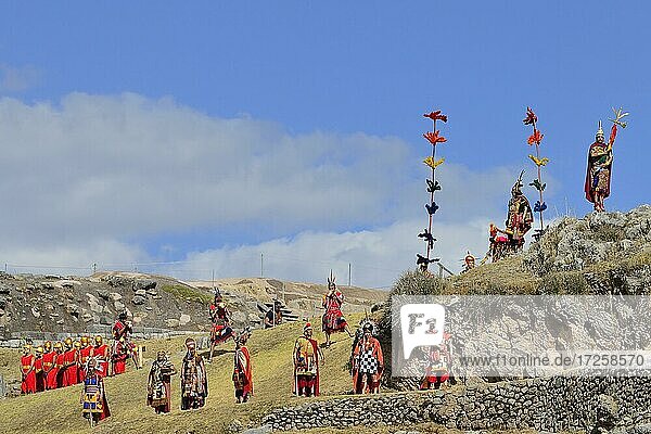 Inti Raymi  festival of the sun  ceremony on the sanctuary  ruins of the Inca Sacsayhuamán  Cusco  Peru  South America
