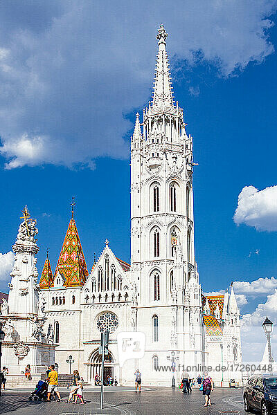 Die Kirche der Himmelfahrt der Budaer Burg (Matthiaskirche) auf dem Dreifaltigkeitsplatz  Budapest  Ungarn  Europa