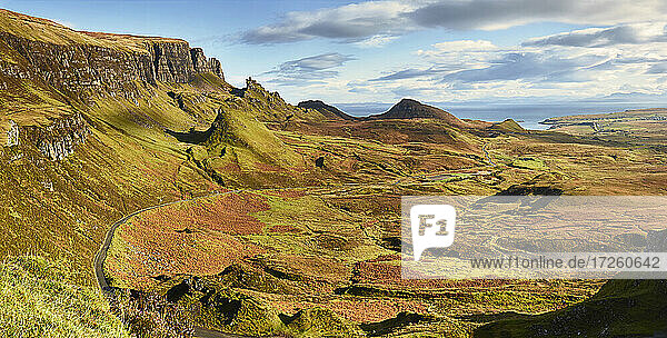 Quiraing Hochland auf der Isle of Skye  Innere Hebriden  Schottland  Vereinigtes Königreich  Europa