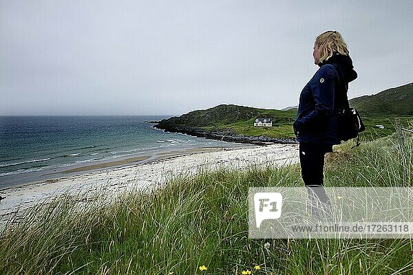 Camusdarach Beach  Beach  Atlantic  Marram Grass  Woman  Arisaig  Mallaig  West coast  Highlands  Highland  Scotland  United Kingdom  Europe