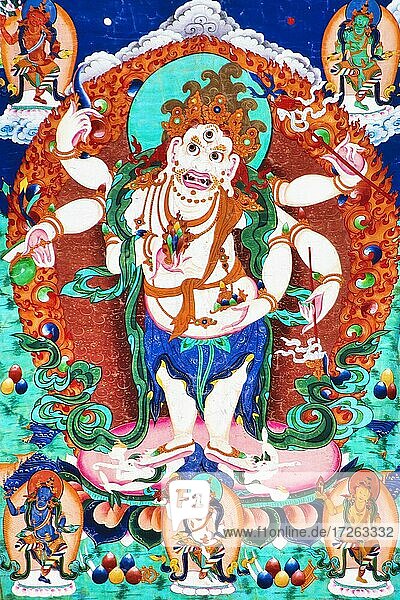 Choijin Lama Temple  Thangka painting representing the deity Sita Mahakala  Ulaanbaatar  Mongolia  Asia