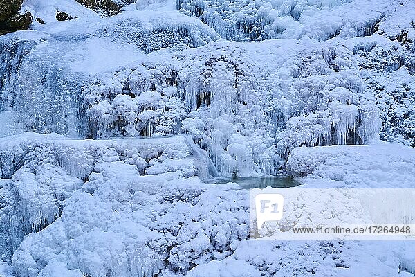 Frozen Riesloch waterfalls  Bavarian Forest  Bavaria  Germany  Europe