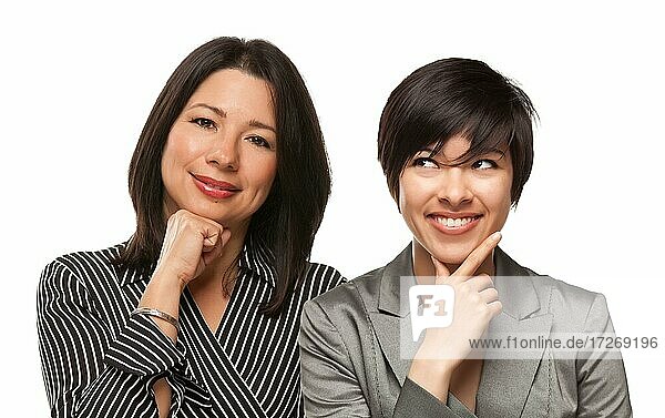 Attractive multiethnic mother and daughter portrait isolated on a white background
