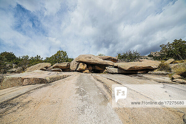 Rock mountain against sky in forest at La Pedriza  Madrid  Spain