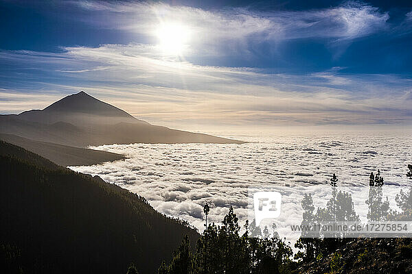 Sunrise over mountain and cloudscape at El Teide National Park  Tenerife  Spain