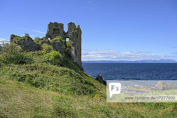 UK  Scotland  Ruins of Dunure Castle with Irish Sea in background
