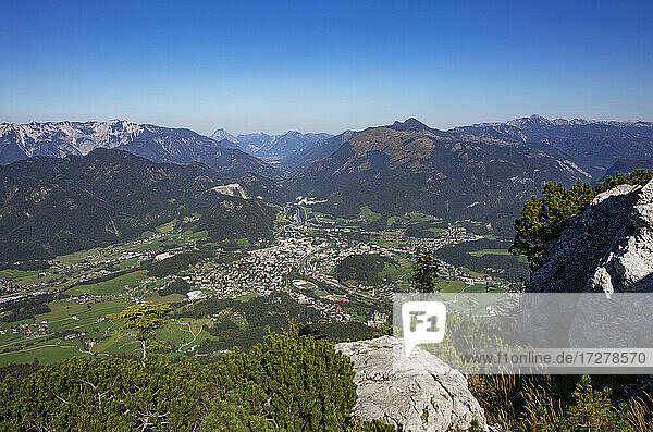 Austria  Upper Austria  Bad Ischl  Alpine town seen from summit of Mount Katrin in summer
