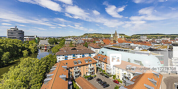 Germany  Baden-Wurttemberg  Heilbronn  Panorama of riverside city
