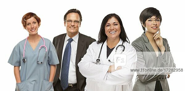 Small group of medical and business people isolated on a white background