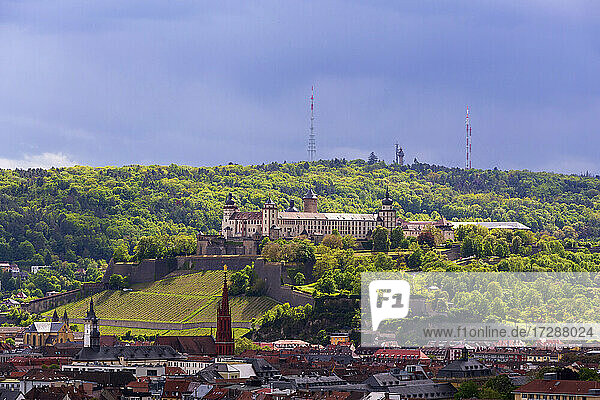 Deutschland  Bayern  Würzburg  Blick auf die Festung Marienberg im Frühling