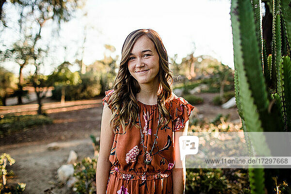 Portrait of 14 Year Old Girl in Desert Garden in San Diego