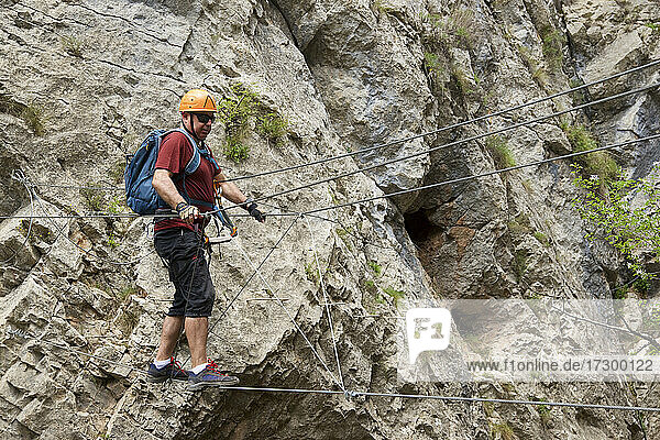 Climbing ferrata route  named as Estrechos de La Hoz  in Teruel  Aragon in Spain.