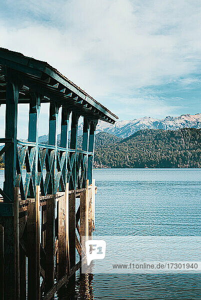 Wooden pier in the bay of Lake Nahuel Huapi  Patagonia Argentina
