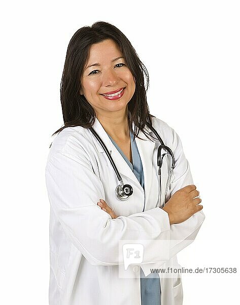 Attractive hispanic doctor or nurse isolated on a white background
