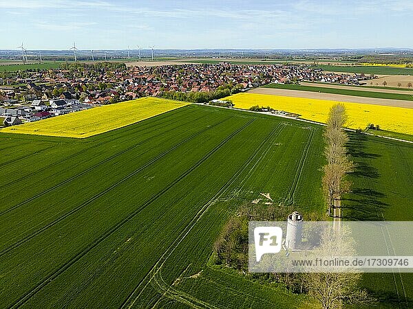 Drohnenaufnahme von Oberg mit Bismarckturm  Gemeinde Ilsede  Kreis Peine  Niedersachsen  Deutschland  Europa