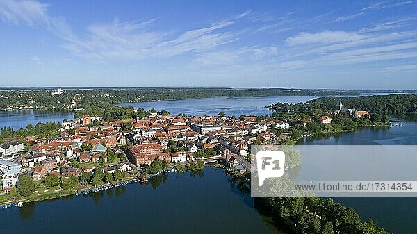Aerial view of the old town with cathedral,  Ratzeburg,  Schleswig-Holstein,  Germany,  Europe