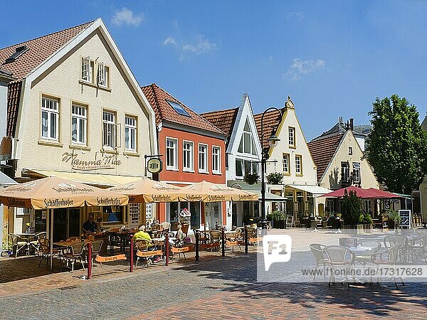 Gabled houses in the old town  Jever  East Frisia  Lower Saxony  Germany  Europe