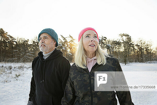 Senior couple wearing warm clothing during winter