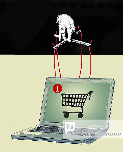 Puppenspieler kontrolliert Internet-Shopping