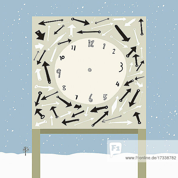 Uhr ohne Zeiger im Schnee