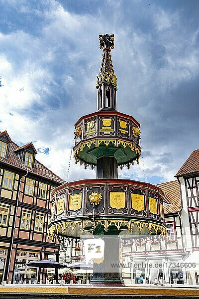 Wohltäterbrunnen am Marktplatz in Wernigerode  Sachsen-Anhalt  Deutschland  Europa