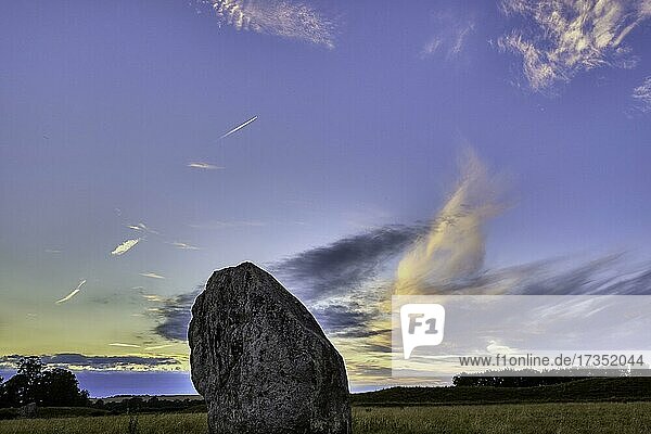 Avebury  Standing Stone  Neolithic  Prehistoric  Sunset  Vapour Trail  Wiltshire  Egland