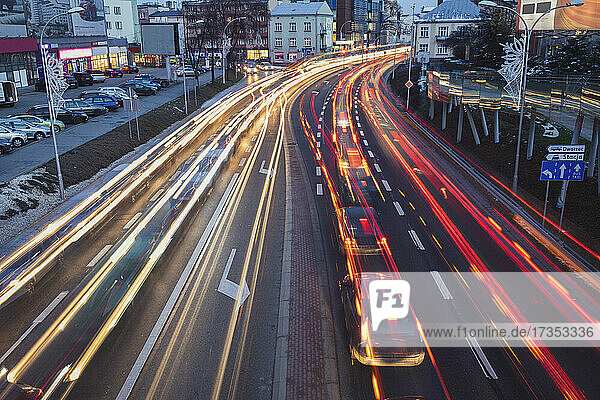 Poland  Subcarpathia  Rzeszow  Evening traffic in city