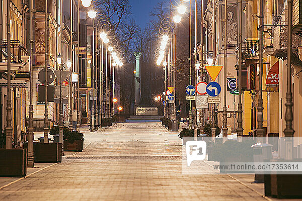 Poland  Holy Cross  Kielce  City street illuminated at night