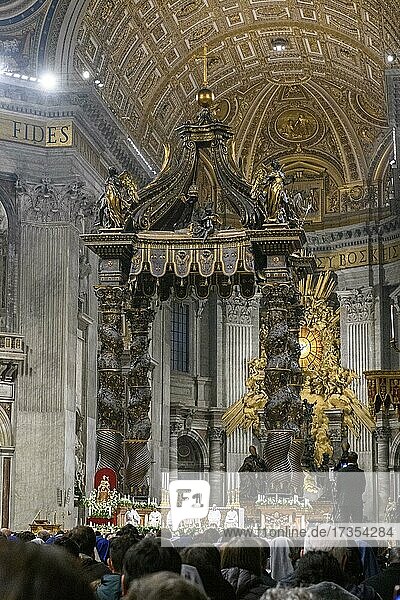 Pope preaches to faithful Christians during Saint Mass in St. Peter's Basilica  Saint Father  St. Peter's Basilica  Basilica di San Pietro  Vatican  Rome  Lazio  Italy  Europe