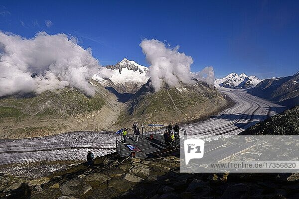Eggishorn spectator terrace with view of the Great Aletsch Glacier  Valais  Switzerland  Europe